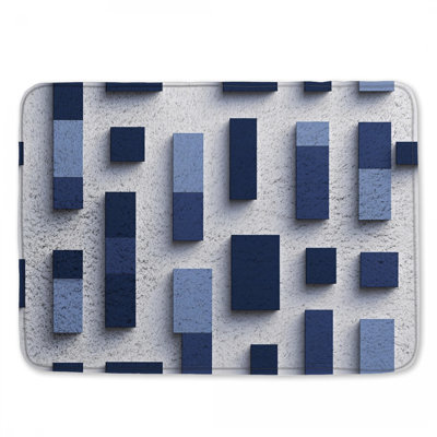 Blue Rectangular Blocks Bath Mat