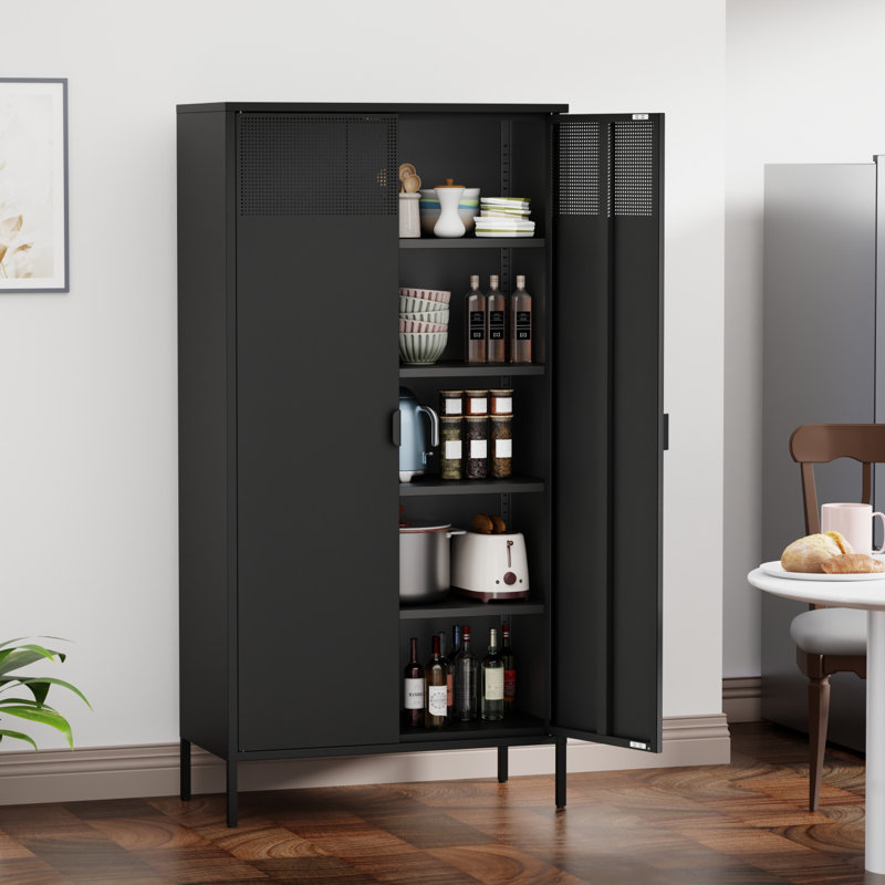 Casier de rangement en métal de 71 pouces de hauteur avec 4 tablettes réglables et 5 niveaux, adapté aux maisons et aux bureaux. (Noir)