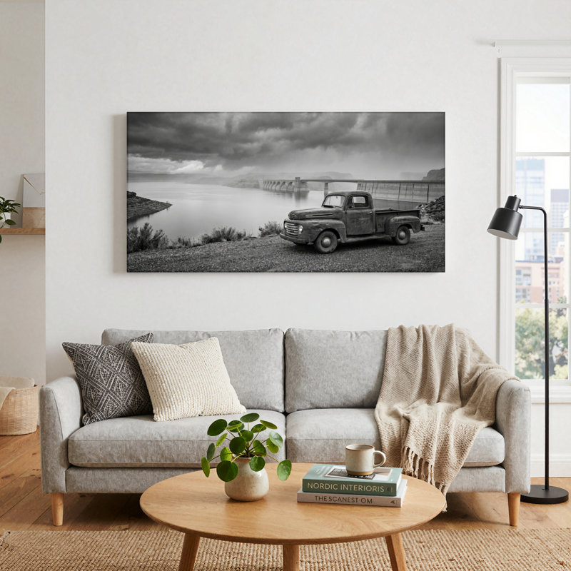 Ensemble de 1 tableau sur toile représentant un camion d'époque, 40“W x 20”H, Toile tendue