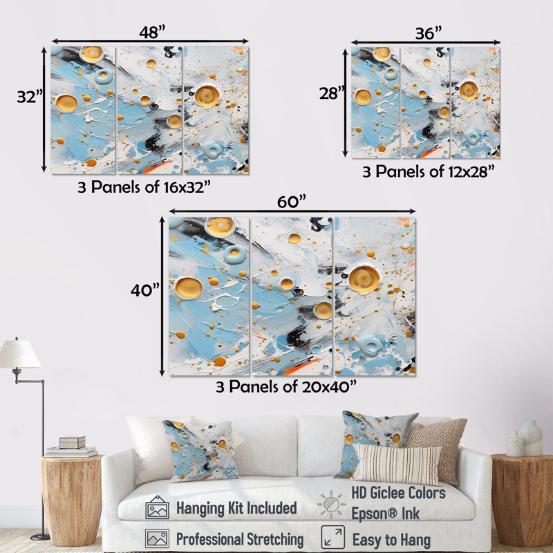 «Teal» blanc et or abstrait Fight I - formes abstraites sur toile, Toile tendue, H 40 po x l 60 po x P 1 po