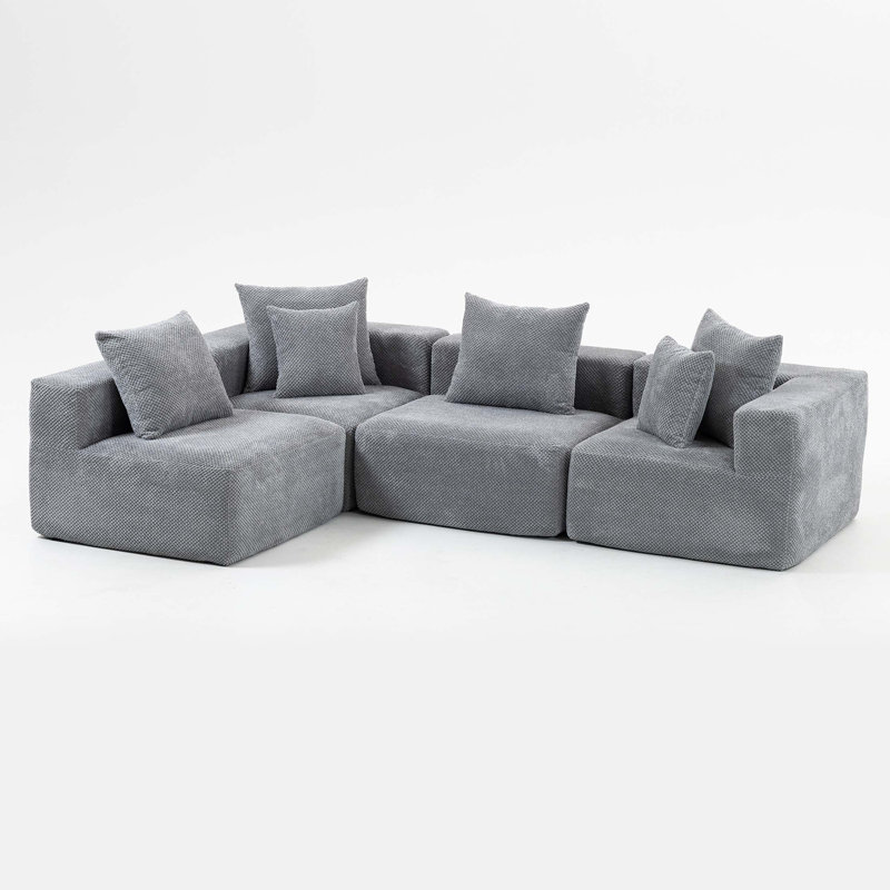 Canapé modulaire modulaire pour le salon, rembourrage en mousse texturée légère, ensemble compressé compact, assemblage simple, ensemble 111 po x 74 po x 24 po