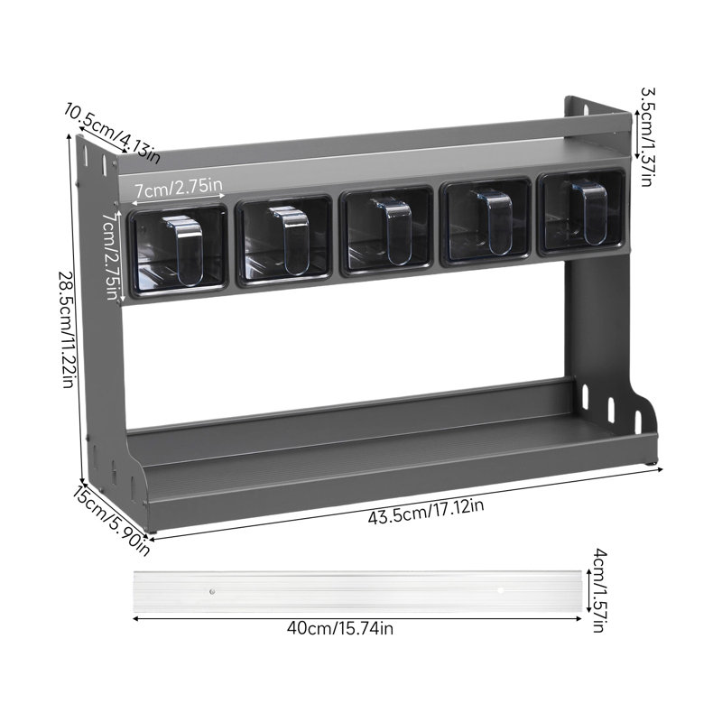 Wall Mounted Required Spice Rack, 28.5cm H x 43.5cm W x 15cm D