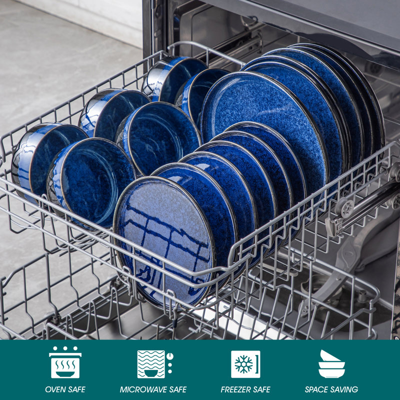 Piece Stoneware Dinnerware Set - Service for 6, Blue