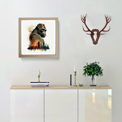 King Kong Watercolour - Single Picture Frame Print on Wood