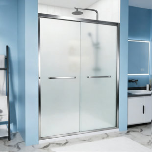 56" - 60" W x 70" H Double Sliding Shower Door with 1/4" (6mm) Clear Tempered Glass Explosion-Proof