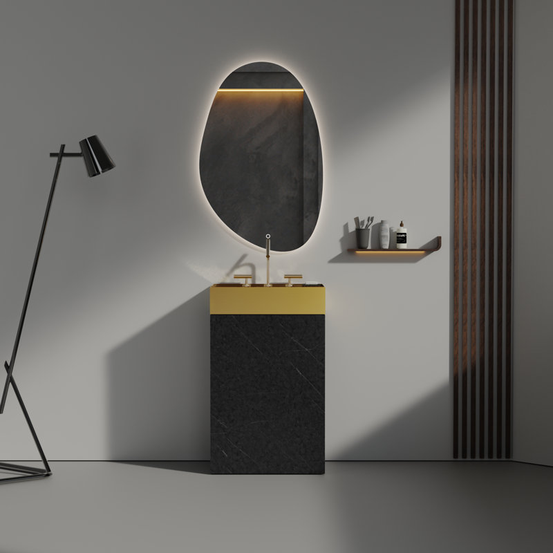 Meuble-lavabo en marbre avec lavabo en céramique, Noir