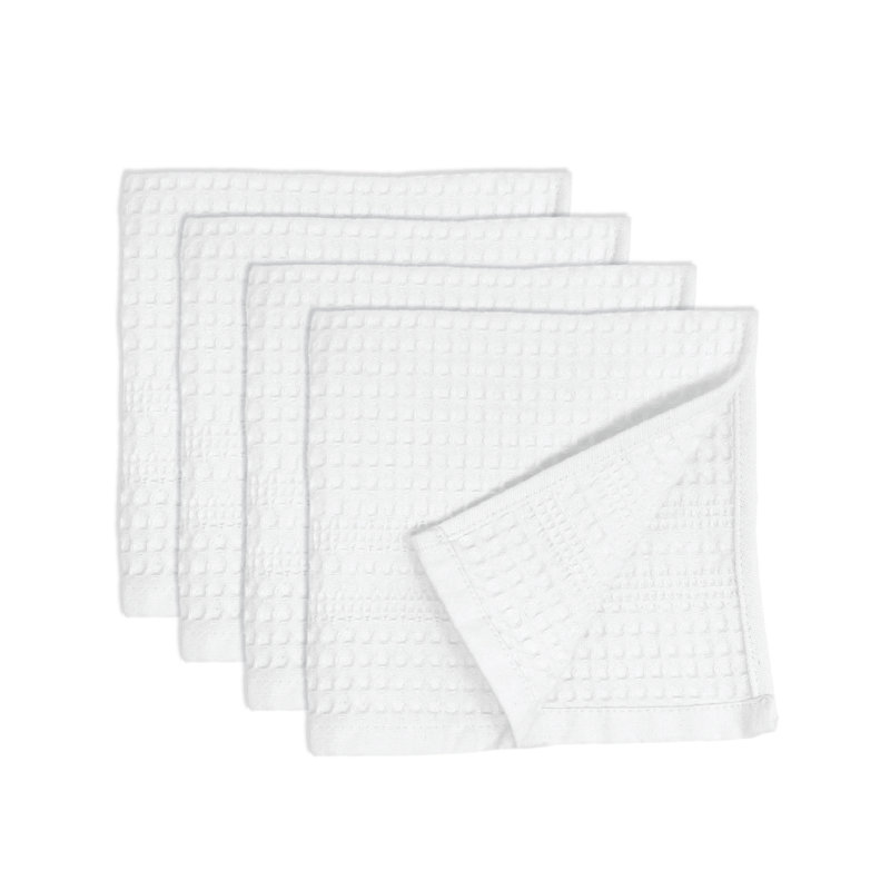 Waffle Washcloth Set of 4 – 100% Natural Cotton, Quick-Dry Exfoliating Wash Cloths, Adilyn, White