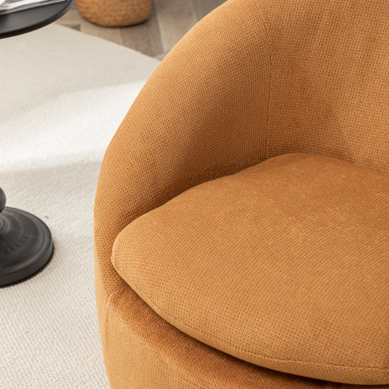 Modern Barrel Chair 360° Swivel Chair Sofa Chair Upholstered Chair Reading Chair Comfy Chair, Orange Polyester