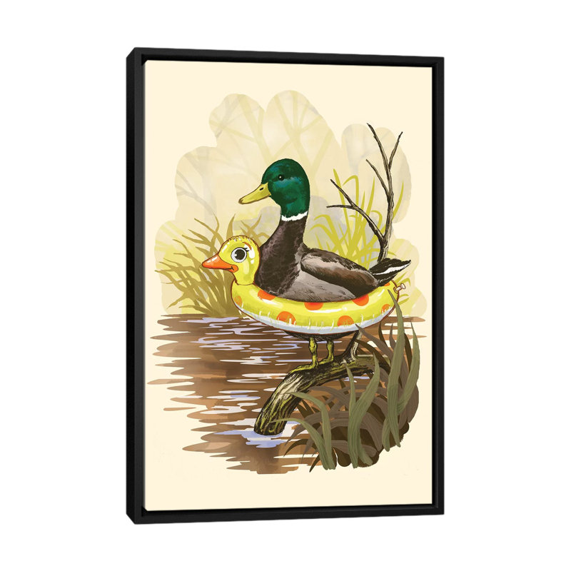 Canard en formation, H 26 po x l 18 po x P 1,5 po, Toile avec cadre noir, Pas de tapis
