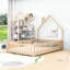 Lit double en bois avec clôture en forme de maison et clôture-1491896332