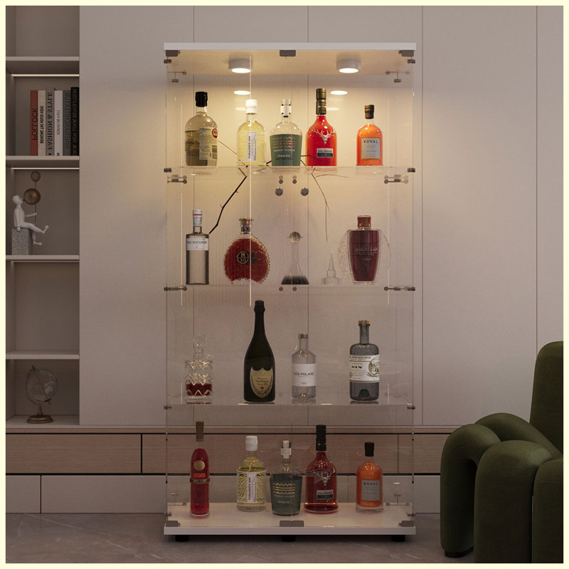 Modern Tempered glass display cabinet with a variety of colors of pat lights, White