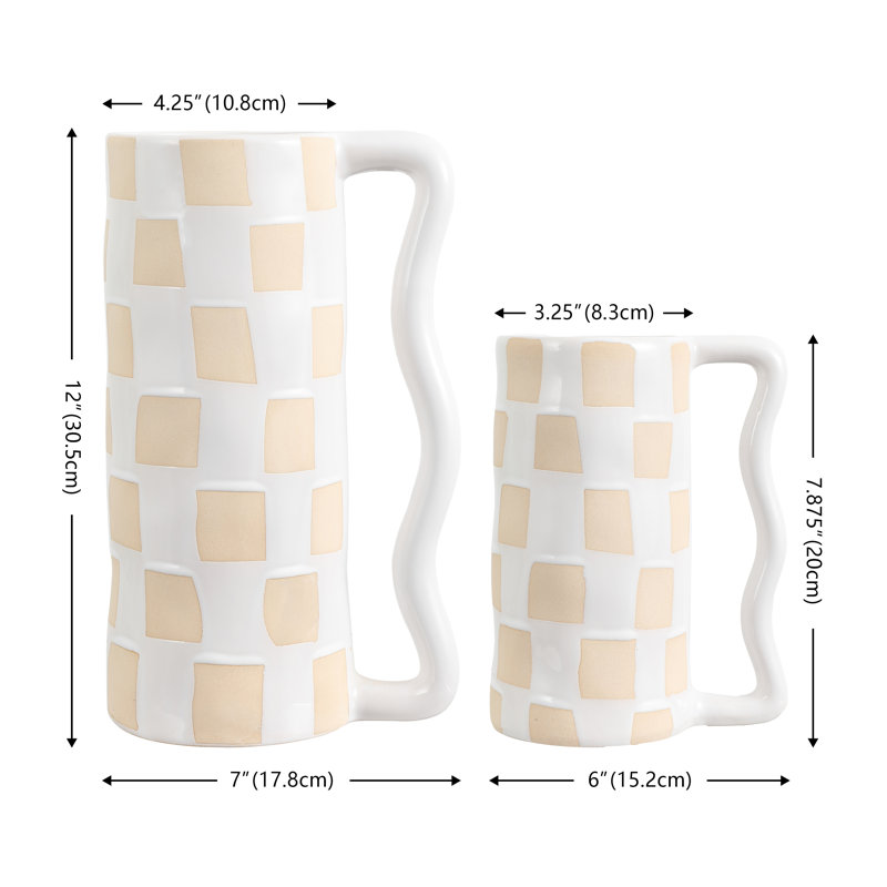 Anika Checkered Handle Ceramic Table Vase