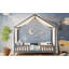 Lit double Montessori en forme de maison avec auvent et balustrades haute sécurité-125669226