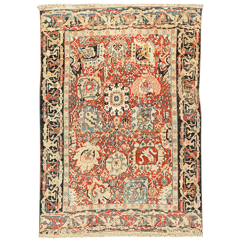 Tapis rouge et noir noué à la main de haute qualité