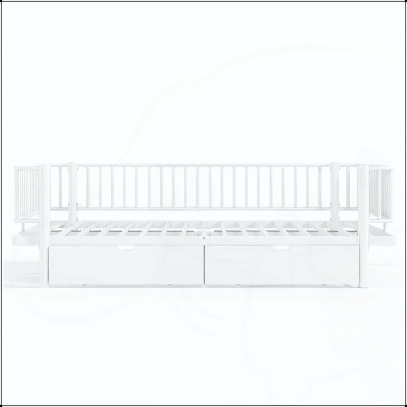 Lit plateforme avec tiroirs de rangement et structure de lit de jour en métal, Blanc clair, Lit double