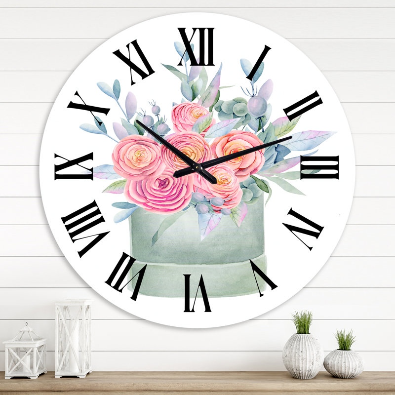 Boîte-cadeau avec roses roses - Horloge murale, Très petit