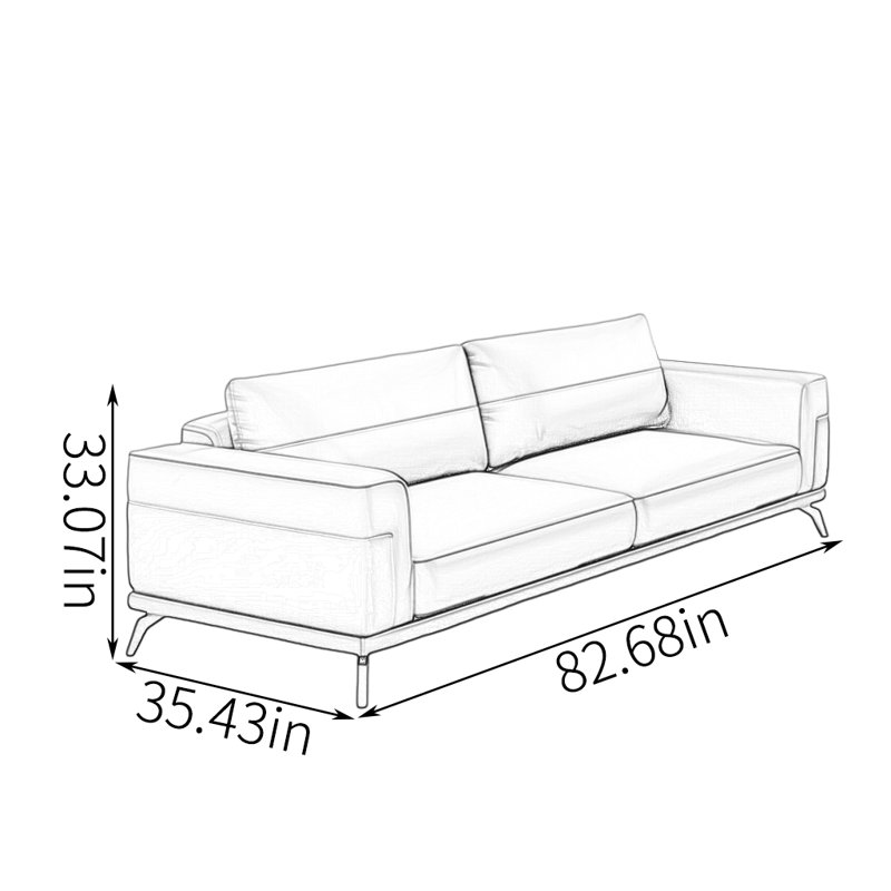 Light luxury solid wood sofa, Gray, Sponge, 33.07" H x 82.68" W x 35.43" D