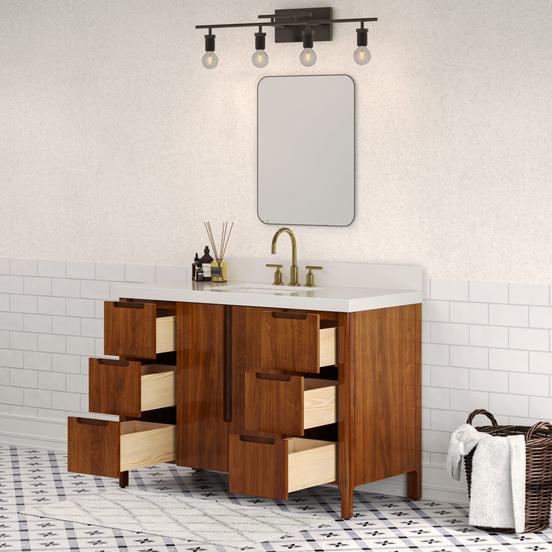 Sequoia 48 In. Single Sink Whitebrook Quartz Countertop Bath Vanity in Mango Wood With ORB Faucet, Noir Juglans
