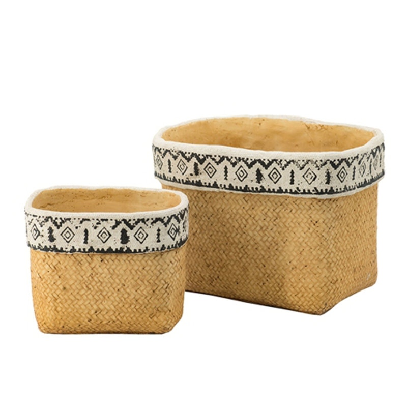 Ensemble de 2 pots à fleurs rectangulaires avec bordure géométrique, L: 10,5 x 8,5 x 8 po