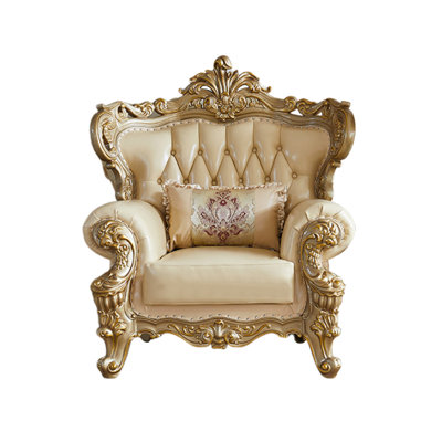 European Leather Luxury Solid Wood Chair Leather Armchair