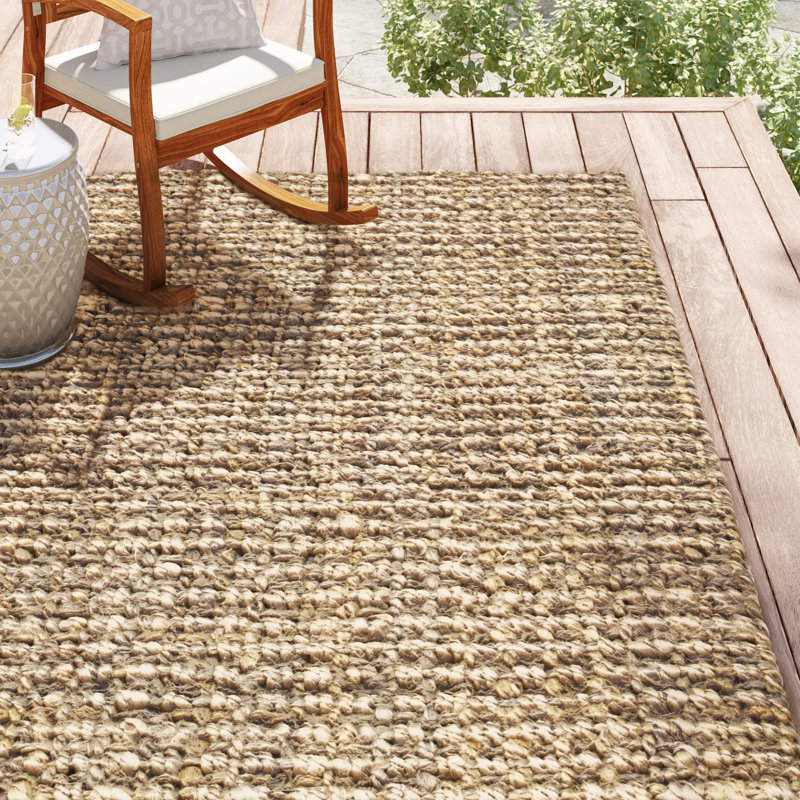 Tapis naturel en jute tissé à la main Leddy, Rectangle 6 pi x 9 pi
