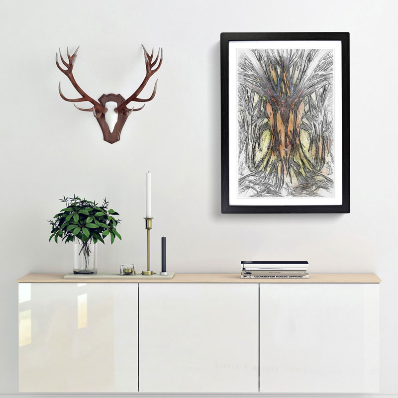 Golden Trees in Abstract - Picture Frame Graphic Art Print, 48cm H x 36cm W x 2cm D, Black Framed