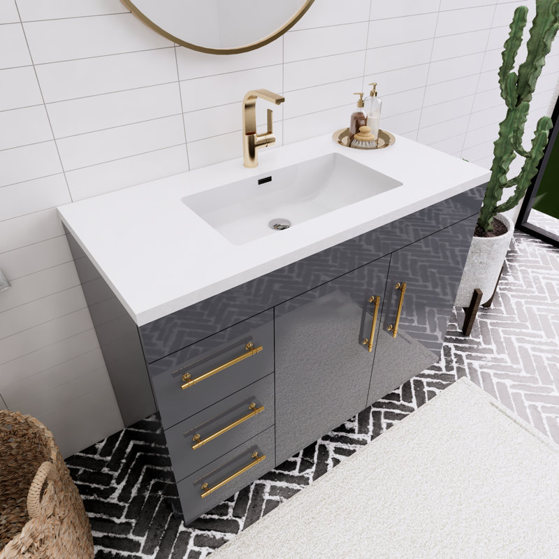 Meuble-lavabo simple Spring, Gris brillant, 36"