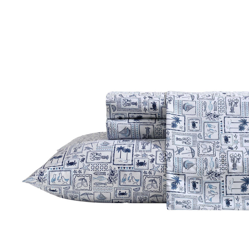Ensemble de draps rafraîchissant Nautica Beach, Ensemble de draps pour lit double avec 2 taies d'o, Collage de plage bleu