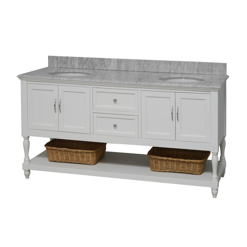 Ensemble de meuble-lavabo double 72 po Hampton, Blanc, Marbre de Carrare