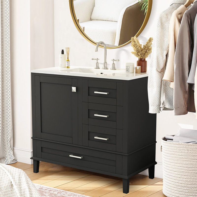 Meuble-lavabo moderne 36 "avec lavabo en céramique, Noir, noir, noir, noir
