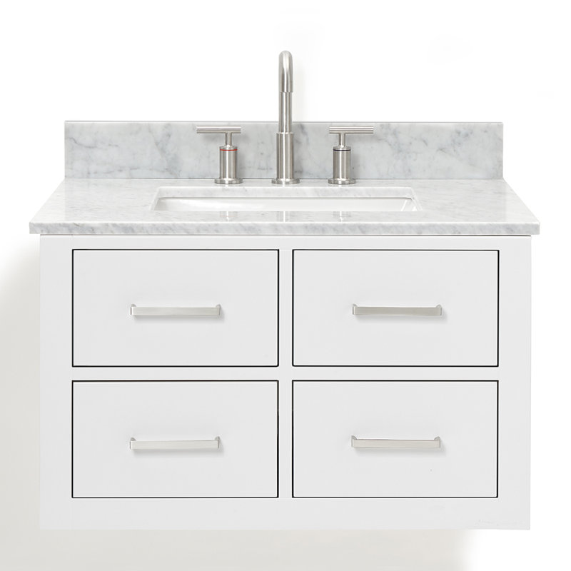Ensemble de meuble-lavabo mural simple 31 po Ceinture, Blanc, Nickel brossé