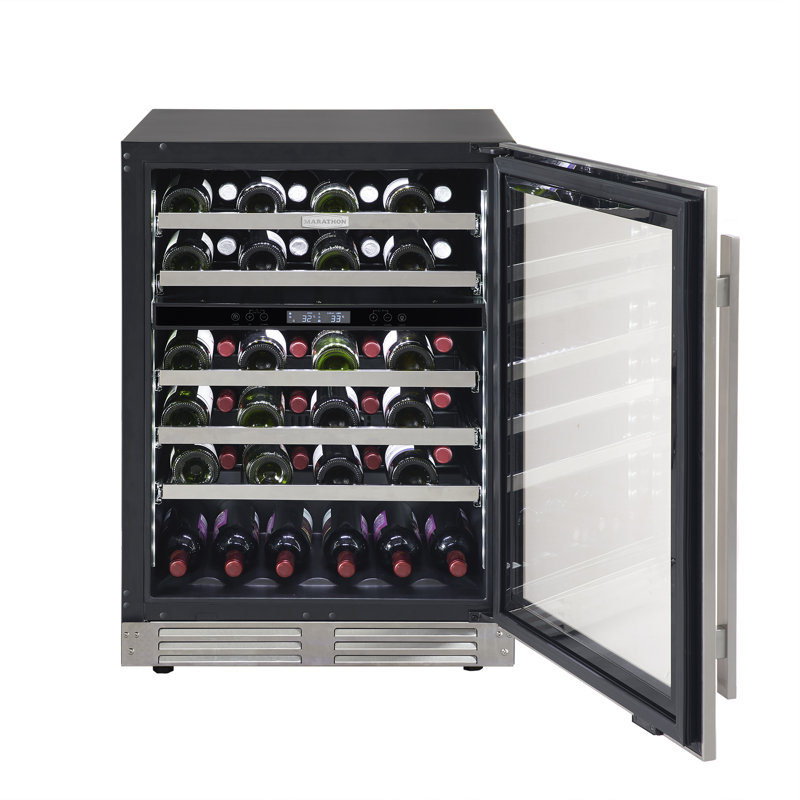 Marathon Dual Zone 23.5'' Built-In 46 Bottle Wine Refrigerator with Reversible Door, Stainless Steel