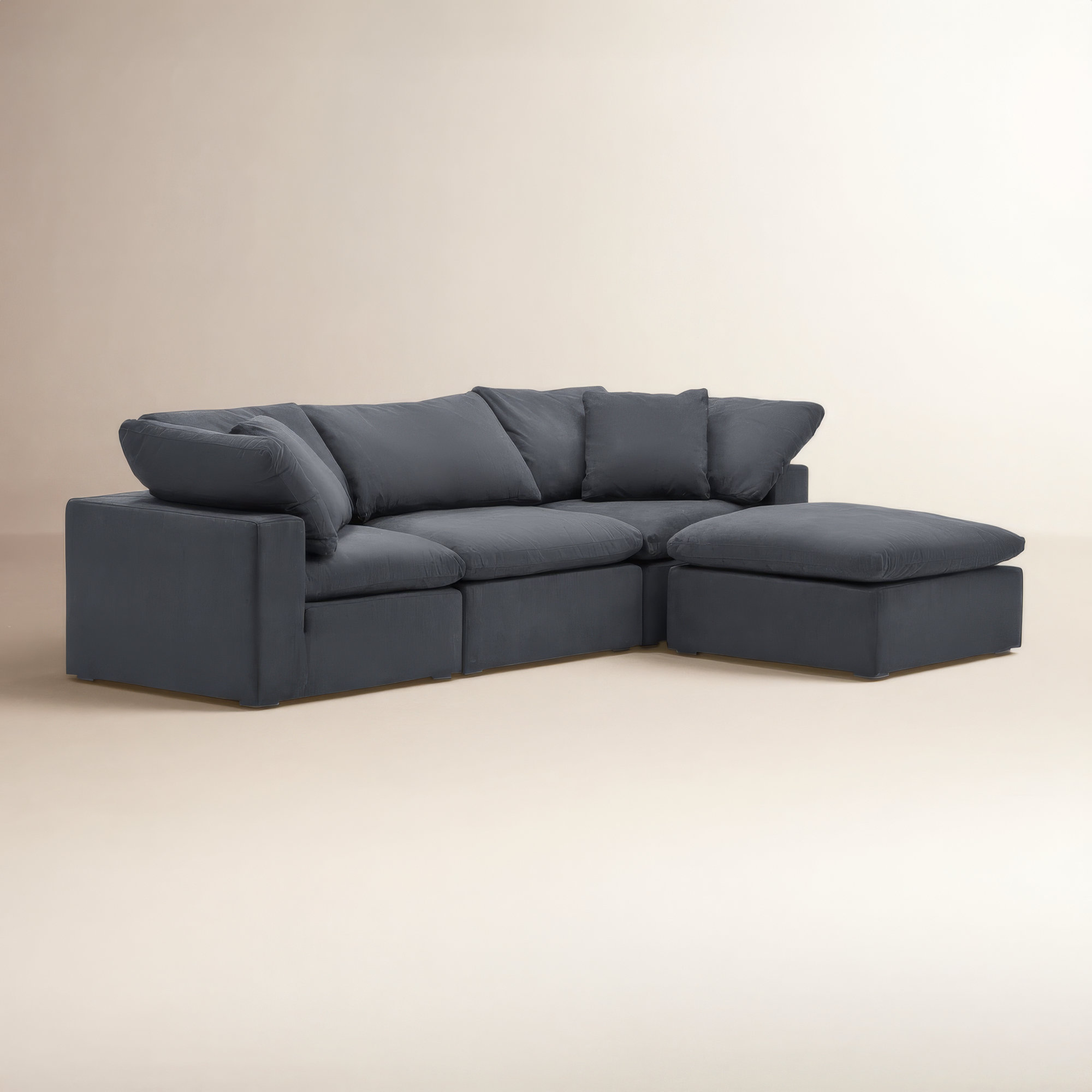 Calana Cloud Modular Sectional, 4 Piece (2 Corner, 1 Armless, 1 Ottoman), Slate