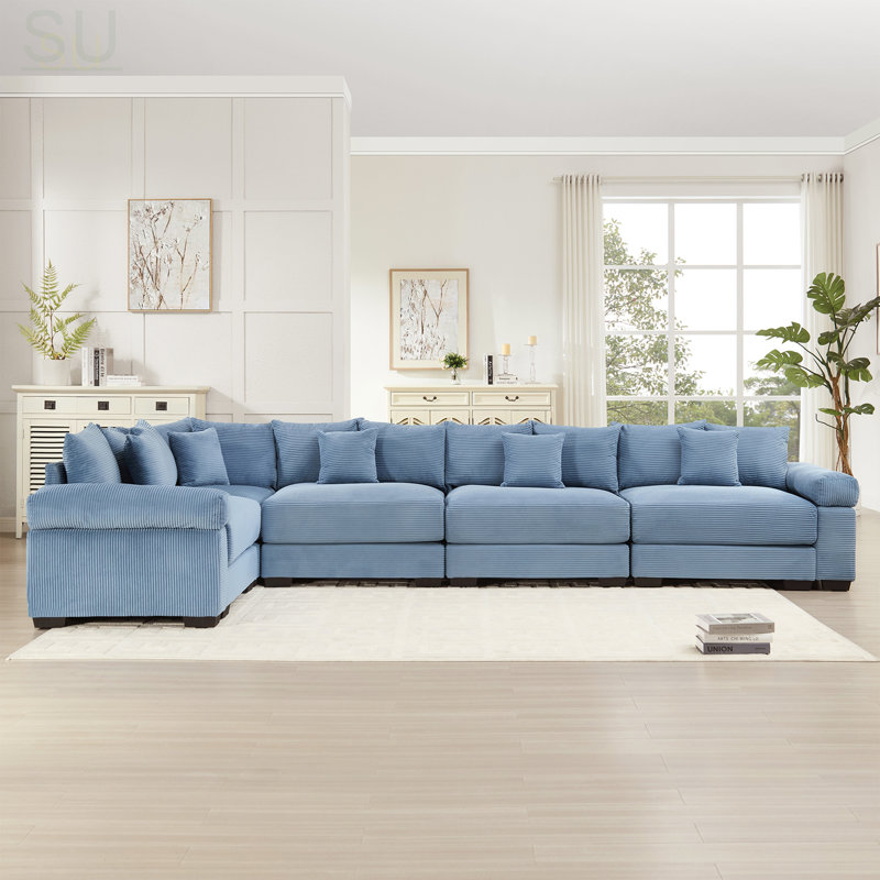Oversized Cloud Modular Sectional Couch With Deep Seat, Extra-Wide Armrests, And 18 Throw Pillows In Premium Corduroy Fabric, Ergonomic Design, Easy Assembly