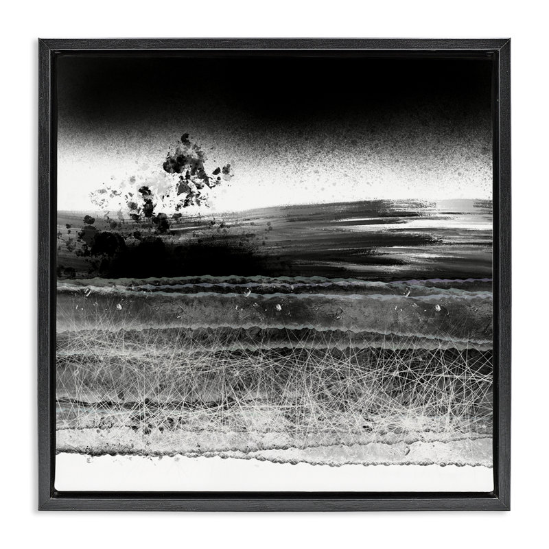Cadre flottant monochrome Dusty Landscape, conception par Atelier Posters, Cadre flottant noir de jais, H 18 po x l 18 po