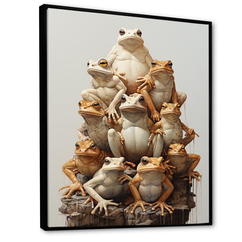 Minimalisme, pyramide de grenouille sur toile, H 32 po x l 16 po x P 1 po, Cadre flottant noir