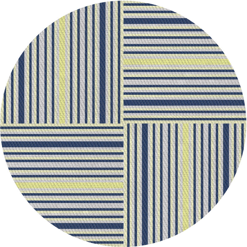 Tapis vert/gris/jaune à motifs, Rond 4 pi