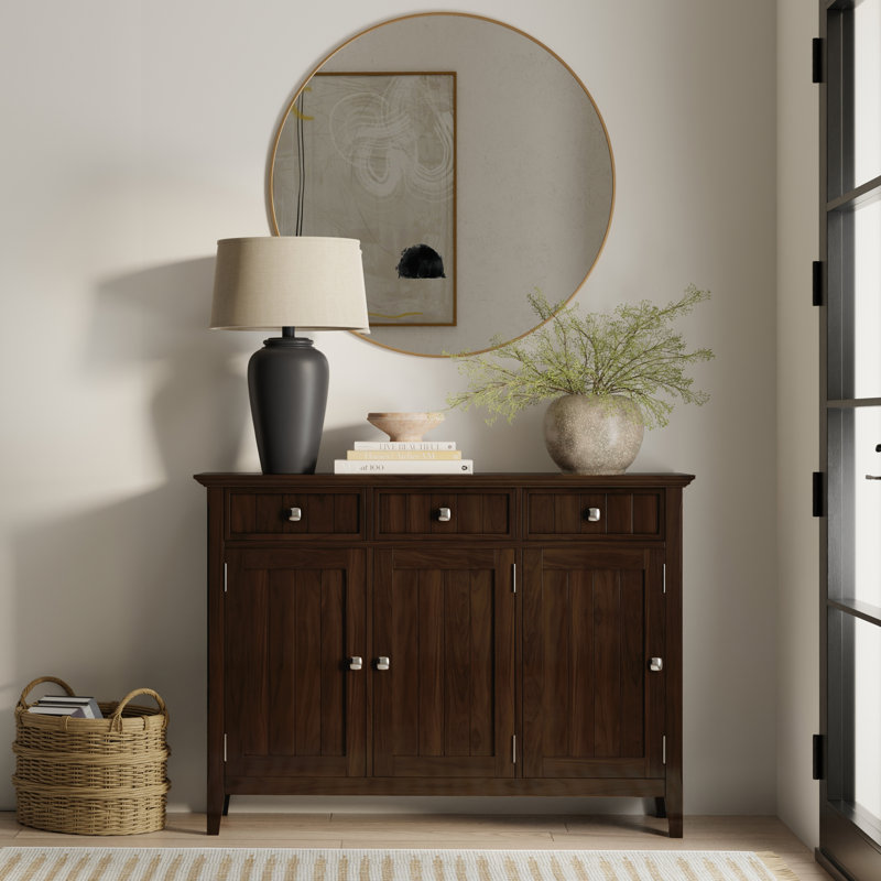 51"W Solid Wood 3-Shelf Entryway Storage Cabinet with Adjustable Shelves