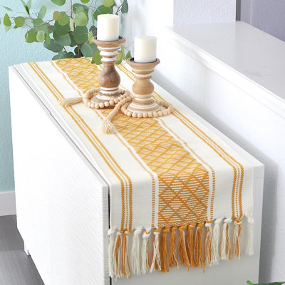 Boho Cotton Woven Table Runner With Tassels