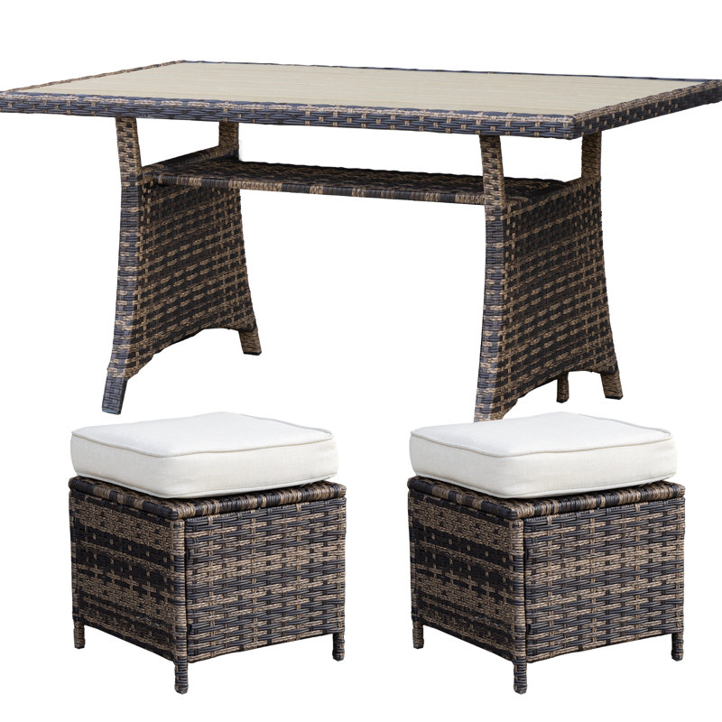 Patio Dining Table with Ottomans