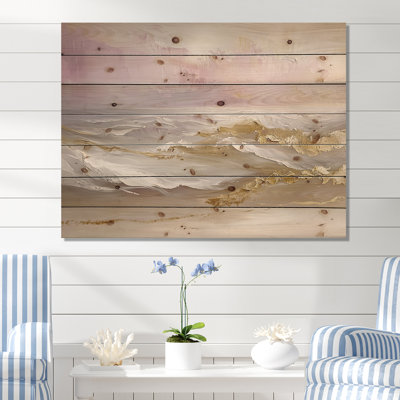 Minimalisme Pure Golden Beach Landscape IV - Décoration murale en bois de plage - sur bois de pin naturel