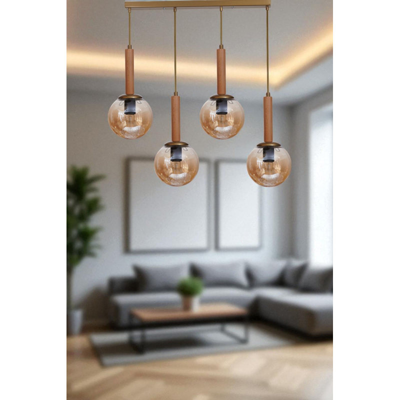 Lustre, Miel / chêne / or, 4 étages, Quatre lumières