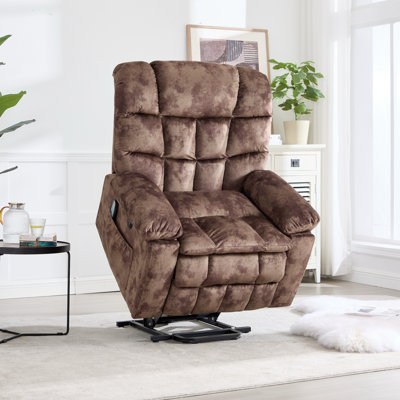 Fauteuil inclinable de massage électrique de 38,58 po de largeur avec port USB Type-C, deux porte-gobelets cachés et une poche latérale - revêtement en microfibre