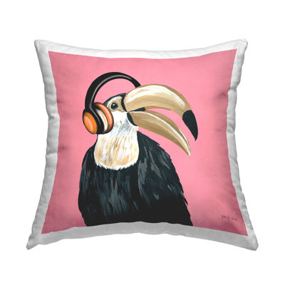 Toucan with Headphones Decorative Printed Throw Pillow Design by Yvette St. Amant