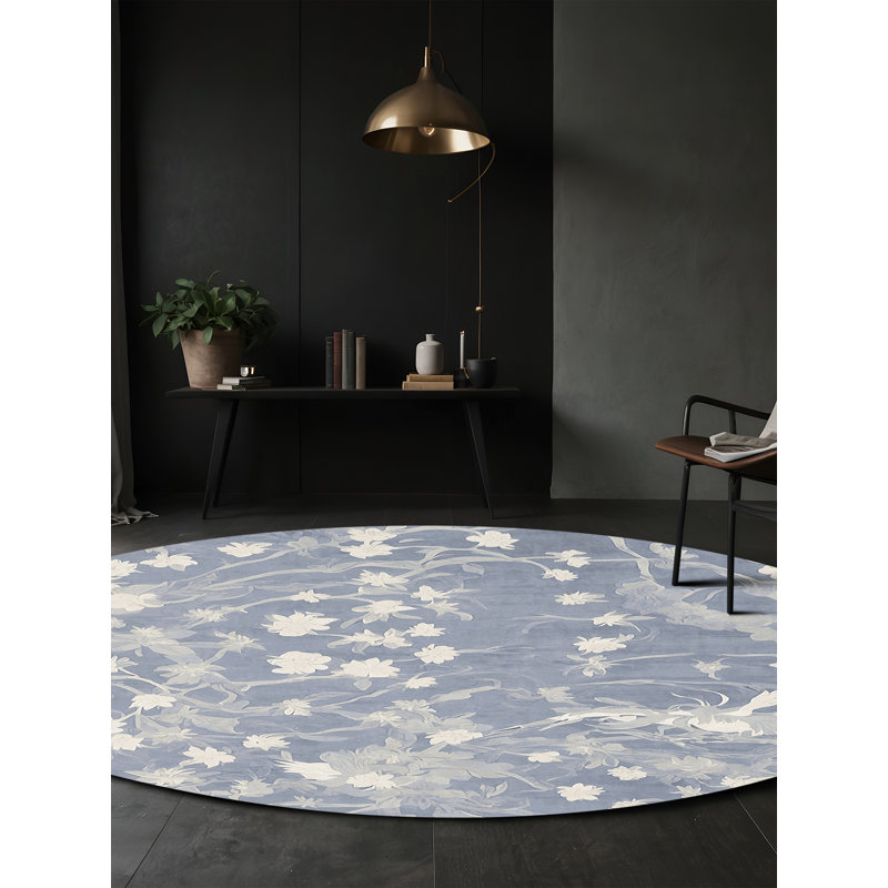 Machine Washable Gray Area Rug, Round 3'