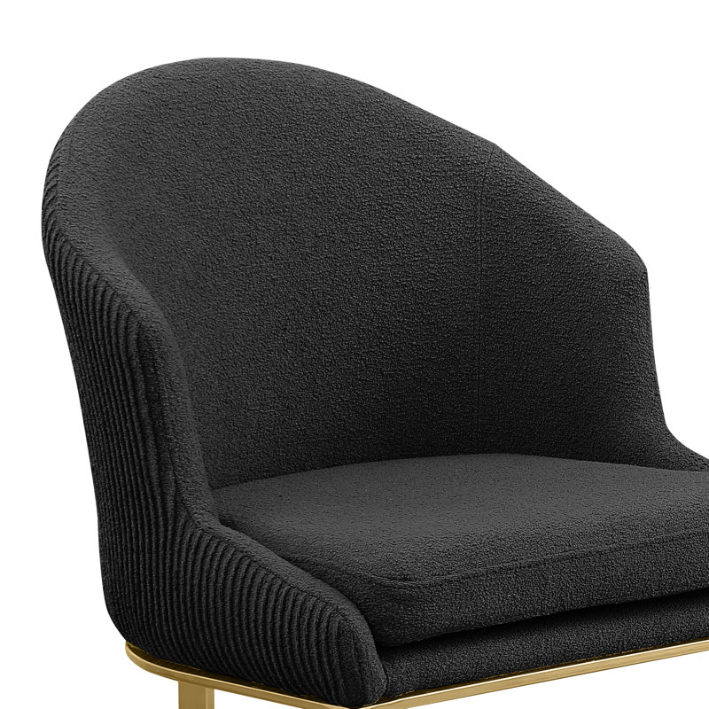 Tabourets de bar et de comptoir en tissu imitation fourrure avec dossier plissé, Noir, Doré