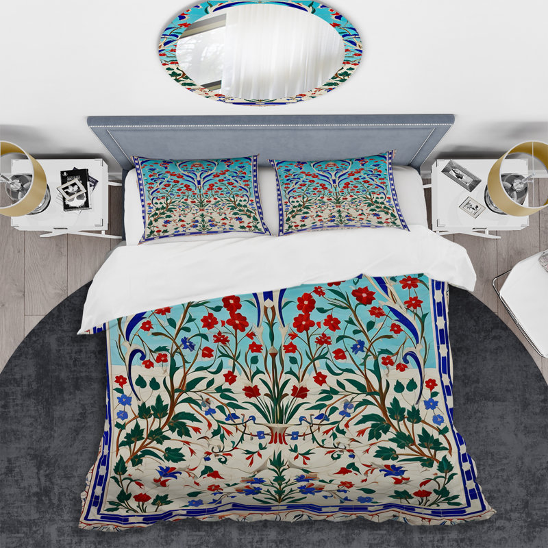 Ensemble de housse de couette à carreaux bleus marocain avec porte bleue I, Housse de couette pour très grand lit et 2 très 
