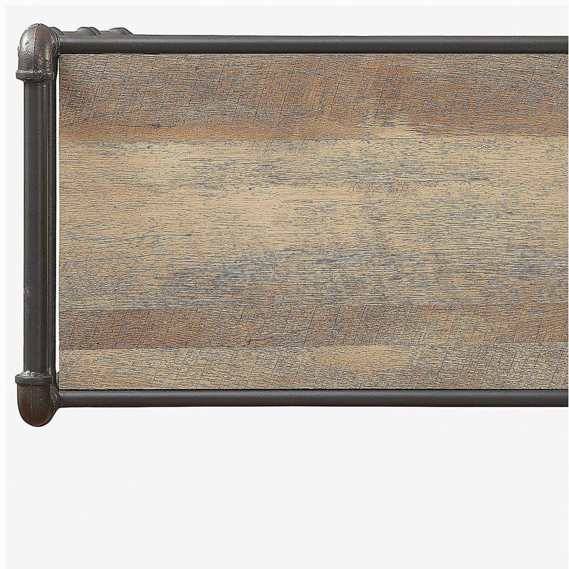 Bibliothèque à 5 niveaux en chêne antique et gris sable, (5 tablettes) H 63,58 po x l 26,58 po x P 14,58 po