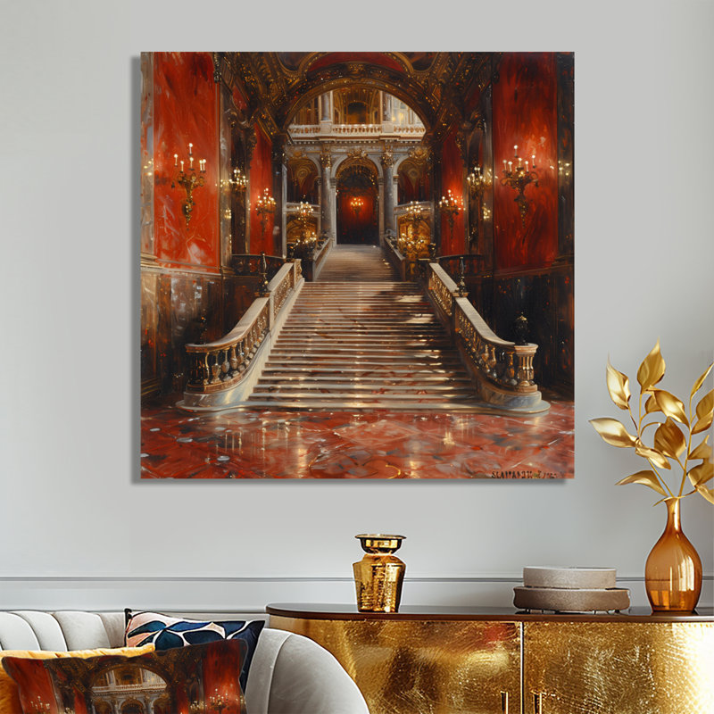 Rouge, or, entrée élégante, Opéra I - art mural maisons d'opéra, H 30 po x l 30 po x P 1 po, Métal métal