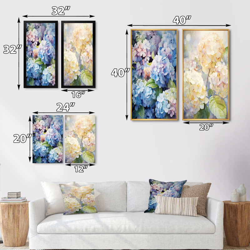 «Blue Hydrangea Dreamy Garden» «Blue Hydrangea Dreamy Garden» - 2 pièces, H 20 po x l 24 po, Toile tendue